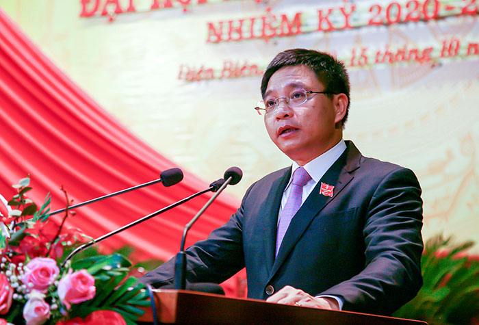 Đồng chí Nguyễn Văn Thắng, Bí thư Tỉnh ủy tỉnh Điện Biên khóa XIV phát biểu tại Đại hội.